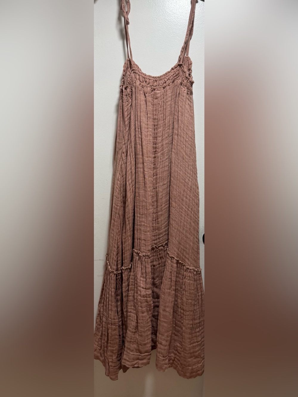 Free People Into The Blue Linen Smocked Maxi Dress in Dusty Blush - Picture 8 of 9